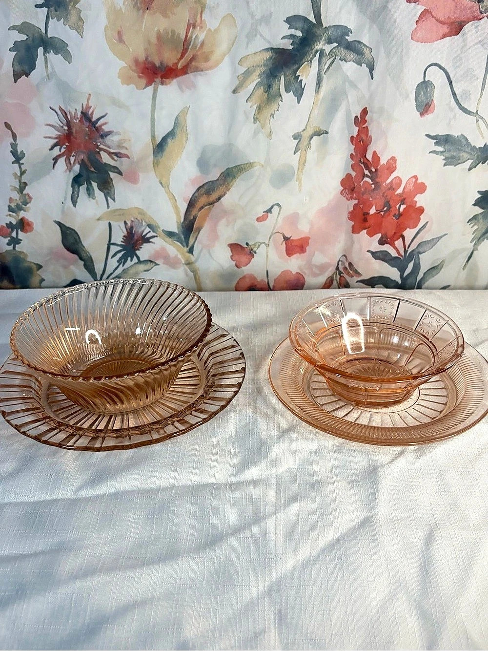 Vintage Pink Depression Glass Mismatched Dishes